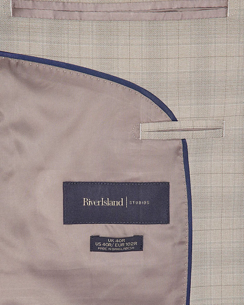 Beige Skinny Fit Stretch Check Suit Jacket
