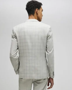 Beige Skinny Fit Stretch Check Suit Jacket