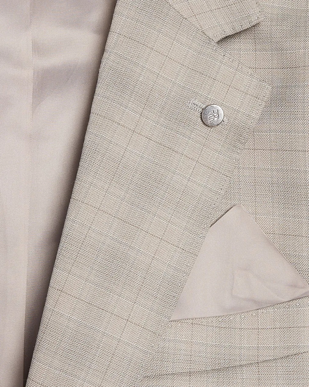 Beige Skinny Fit Stretch Check Suit Jacket