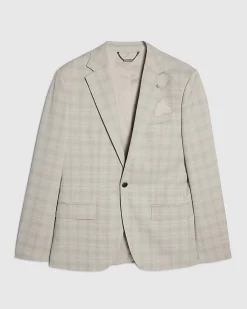Beige Skinny Fit Stretch Check Suit Jacket