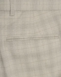 Beige Skinny Fit Stretch Check Suit Trousers