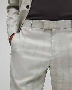 Beige Skinny Fit Stretch Check Suit Trousers