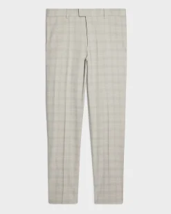 Beige Skinny Fit Stretch Check Suit Trousers