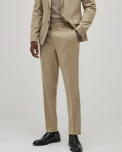 Beige Skinny Fit Textured Suit Trousers
