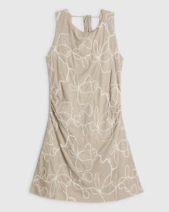 Beige Sleeveless Embroidered Mini Dress