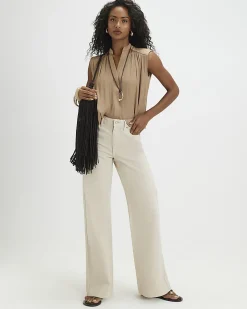 Beige Sleeveless Satin Blouse