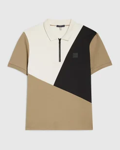 Beige Slim Fit Blocked Crew Neck T-Shirt