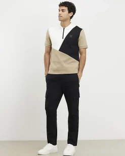 Beige Slim Fit Blocked Crew Neck T-Shirt