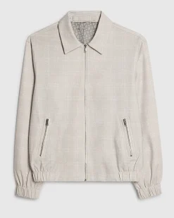 Beige Slim Fit Check Harrington Jacket