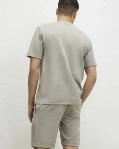 Beige Slim Fit Cotton T-Shirt And Shorts Set