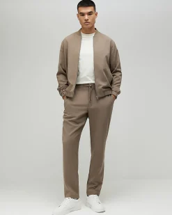 Beige Slim Fit Elasticated Smart Joggers