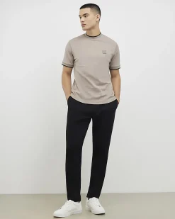 Beige Slim Fit Interlock Cotton T-Shirt