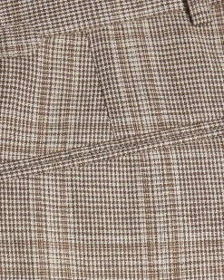 Beige Slim Fit Linen Blend Check Trousers