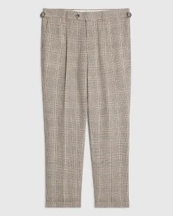 Beige Slim Fit Linen Blend Check Trousers