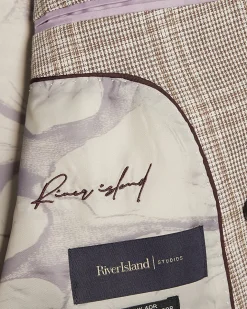Beige Slim Fit Linen Blend Check Jacket