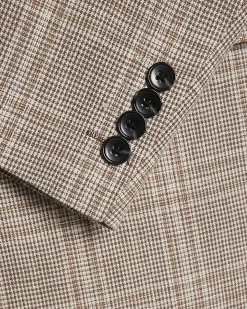 Beige Slim Fit Linen Blend Check Jacket