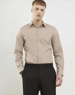 Beige Slim Fit Long Sleeve Shirt