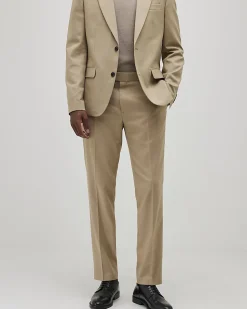 Beige Slim Fit Stretch Textured Suit Trousers