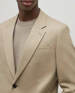 Beige Slim Fit Stretch Textured Suit Jacket