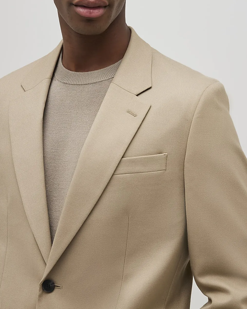 Beige Slim Fit Stretch Textured Suit Jacket
