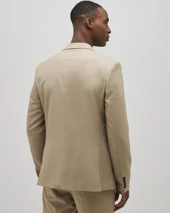 Beige Slim Fit Stretch Textured Suit Jacket