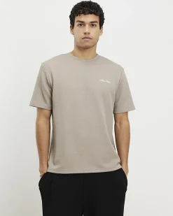 Beige Slim Fit Textured Midweight T-Shirt
