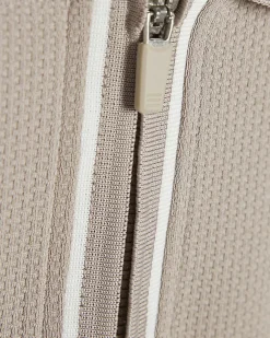 Beige Slim Fit Textured Zip Tip Polo Shirt