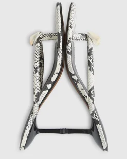 Beige Snake Print Toe Thong Heeled Sandals