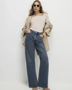 Beige Square Neck Fitted T-shirt