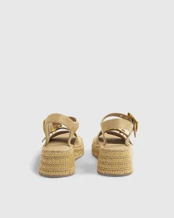 Beige Strap Buckle Wedge Sandals