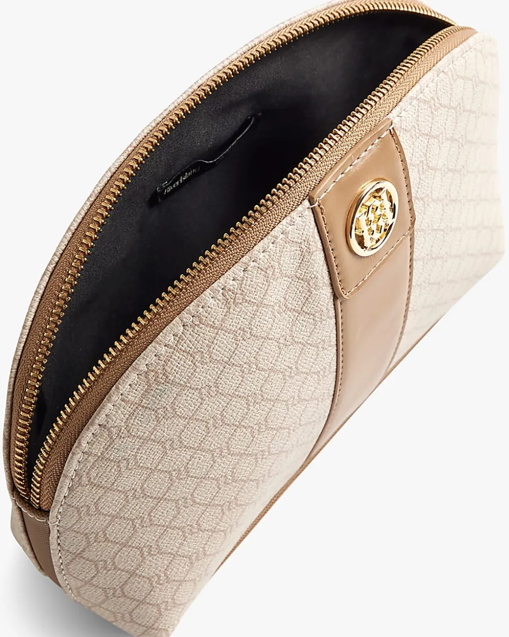 Beige Stripe Monogram Makeup Pouch