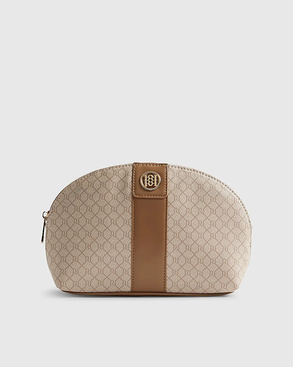 Beige Stripe Monogram Makeup Pouch