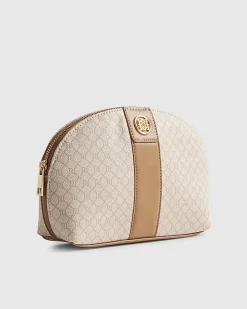 Beige Stripe Monogram Makeup Pouch