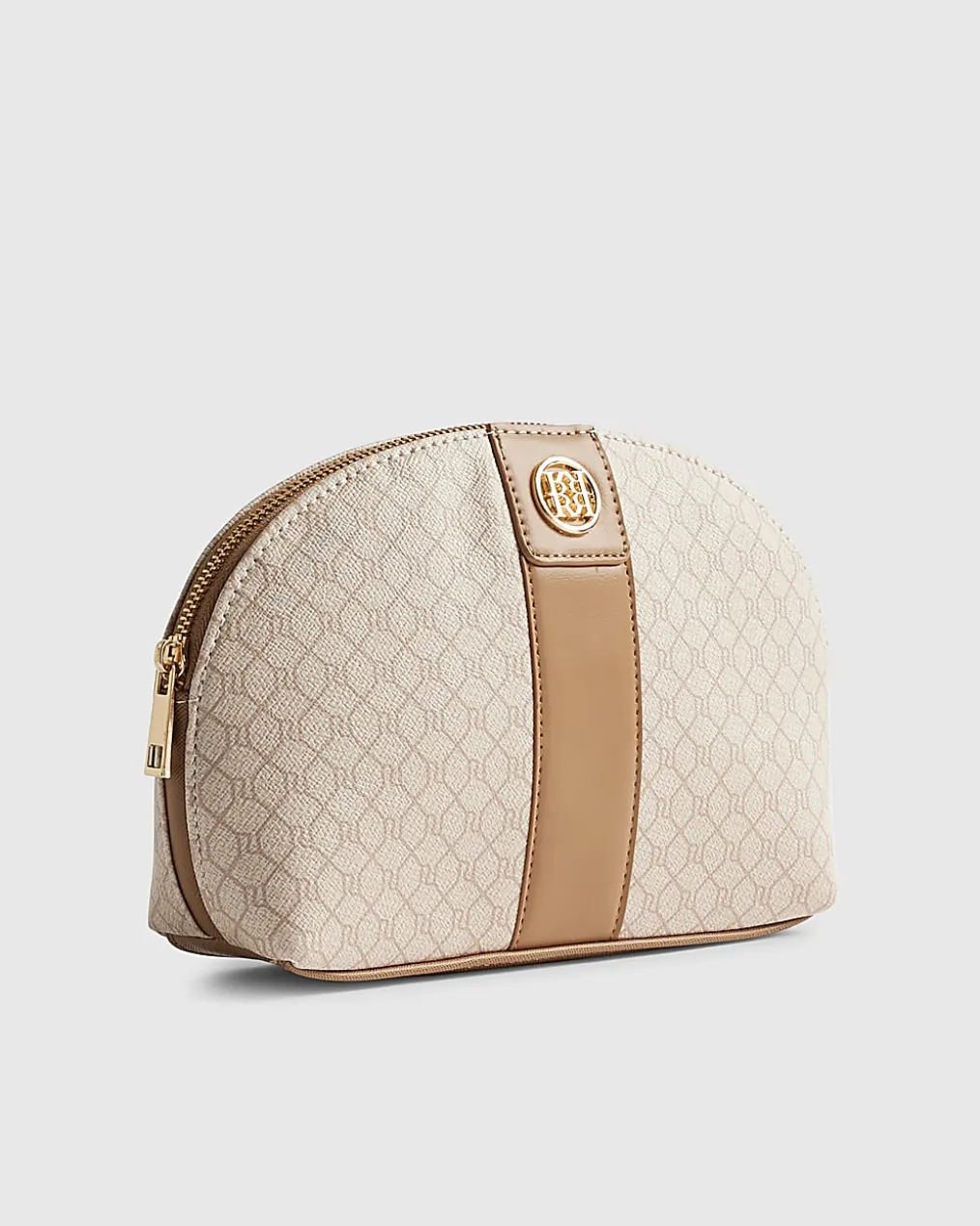 Beige Stripe Monogram Makeup Pouch