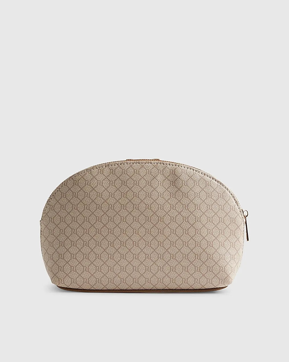 Beige Stripe Monogram Makeup Pouch