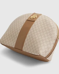 Beige Stripe Monogram Makeup Pouch