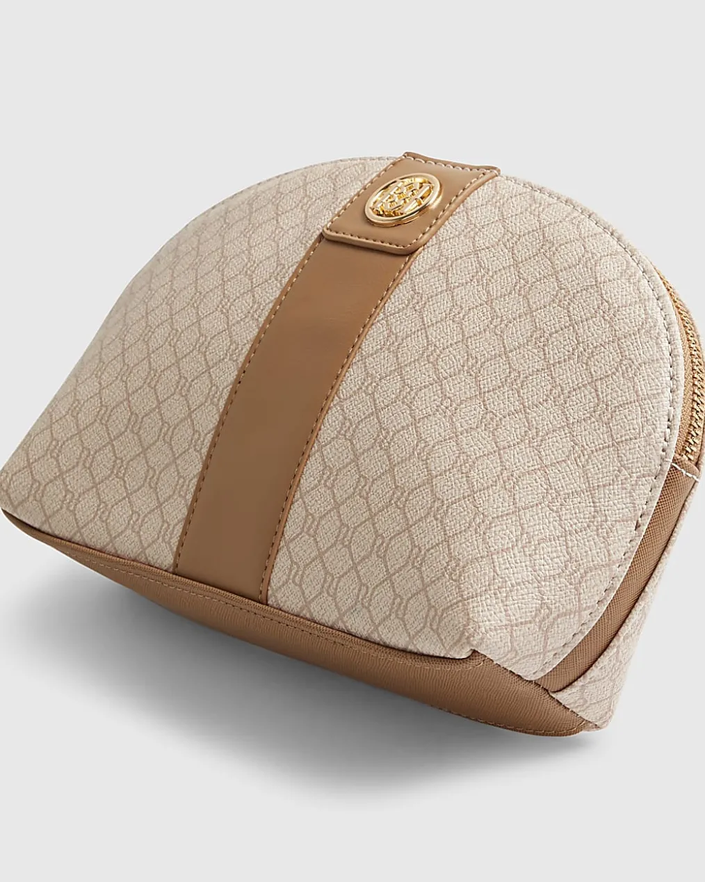 Beige Stripe Monogram Makeup Pouch