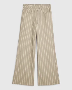 Beige Stripe Wide Leg Jeans