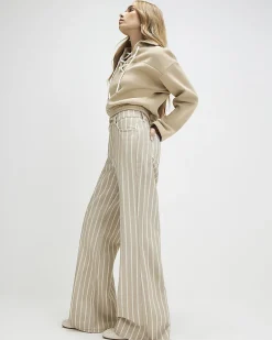 Beige Stripe Wide Leg Jeans