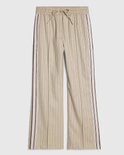 Beige Striped Tailored Wide Leg Joggers