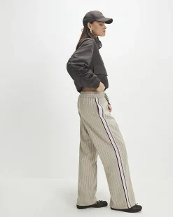 Beige Striped Tailored Wide Leg Joggers