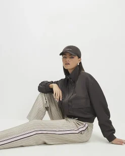 Beige Striped Tailored Wide Leg Joggers