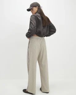 Beige Striped Tailored Wide Leg Joggers