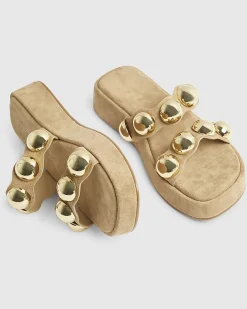 Beige Studded Flatform Sandals