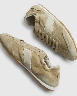Beige Suede Elastic Back Trainers