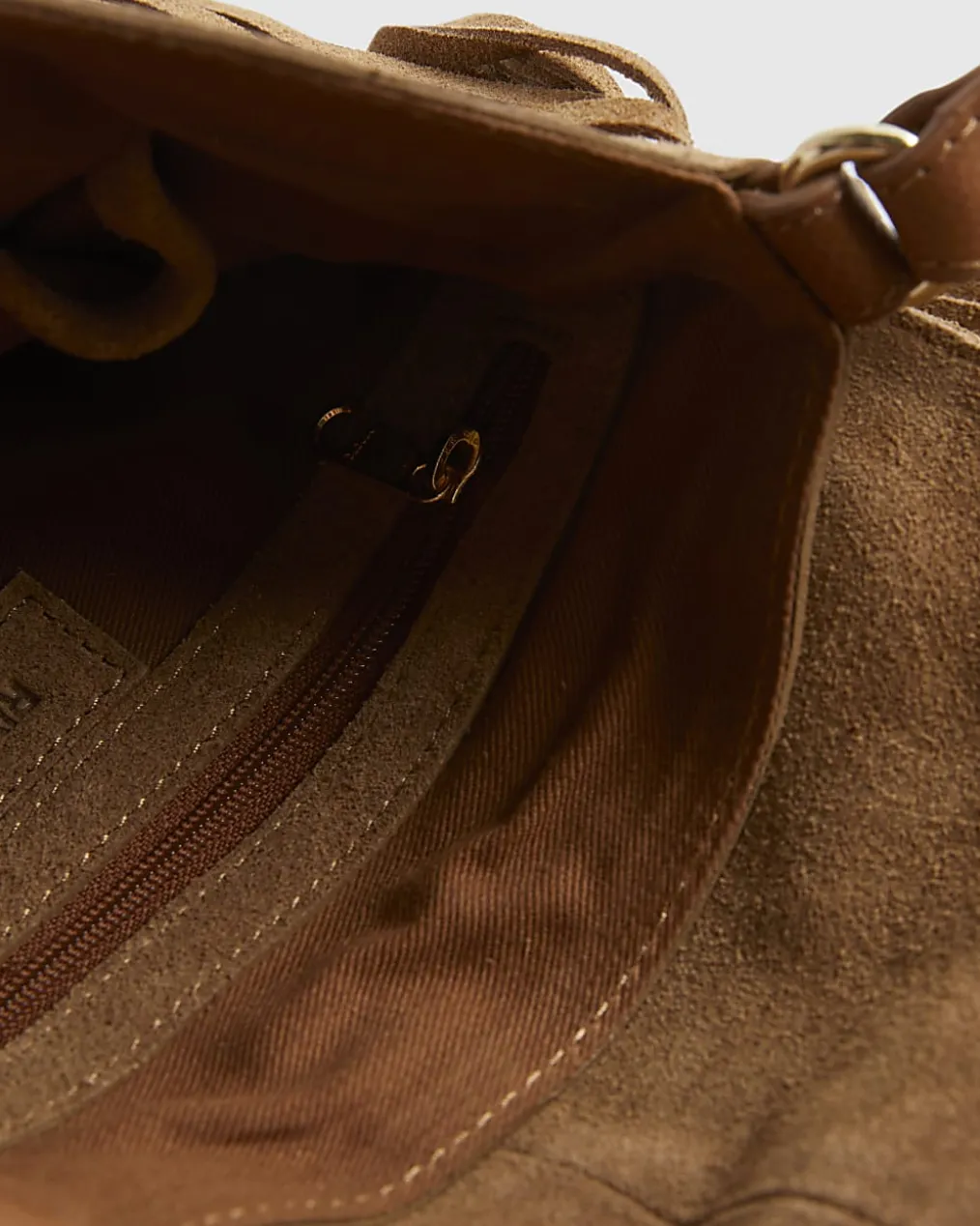 Beige Suede Embroidered Fringe Crossbody Bag