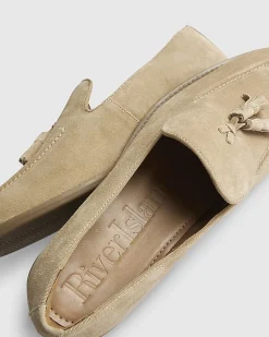 Beige Suede Tassel Loafers