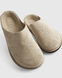 Beige Suede Western Style Mules