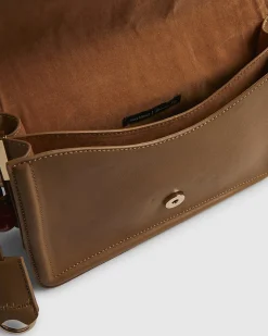 Beige Tab Front Cherry Charm Shoulder Bag