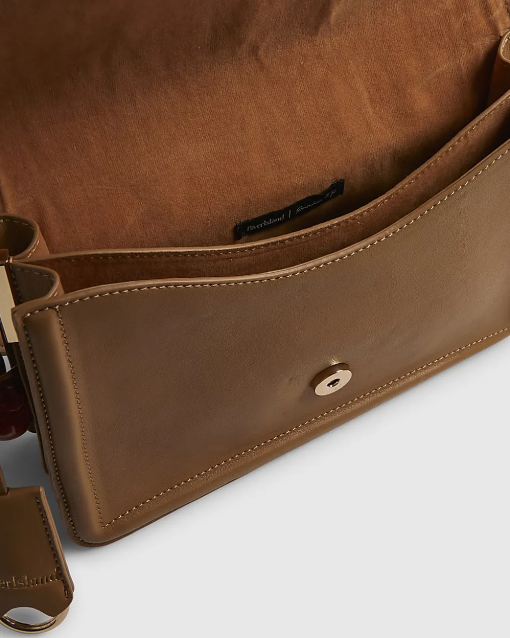 Beige Tab Front Cherry Charm Shoulder Bag